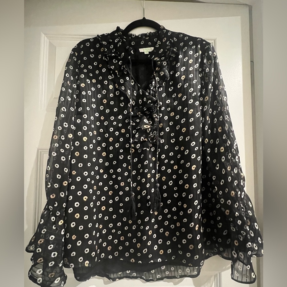 Jade, Size L, Black with white and a few gold Polka Dot Women's Top